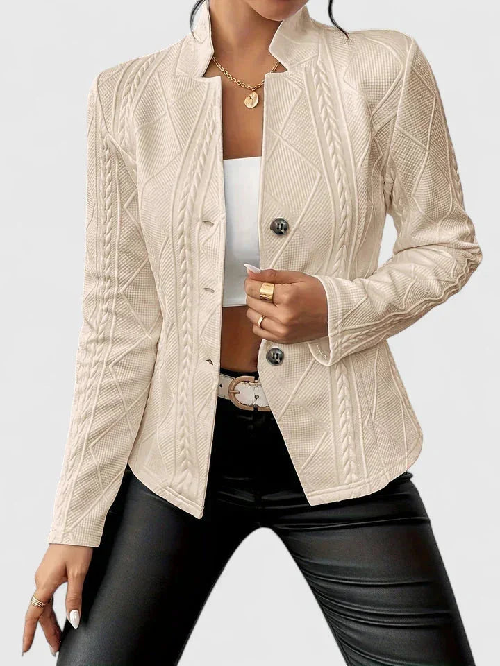 Women's cable knit blazer with notch lapel collar – Beige