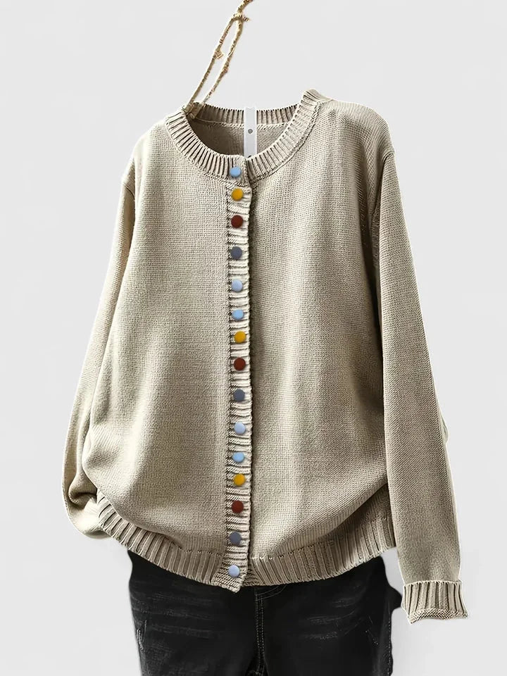 Women's multi-coloured knit button-front cardigan – Beige