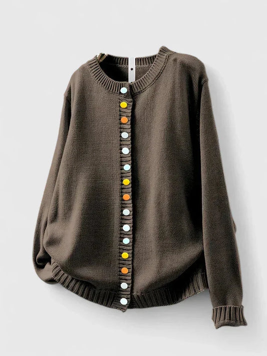 Women's multi-coloured knit button-front cardigan – Brown