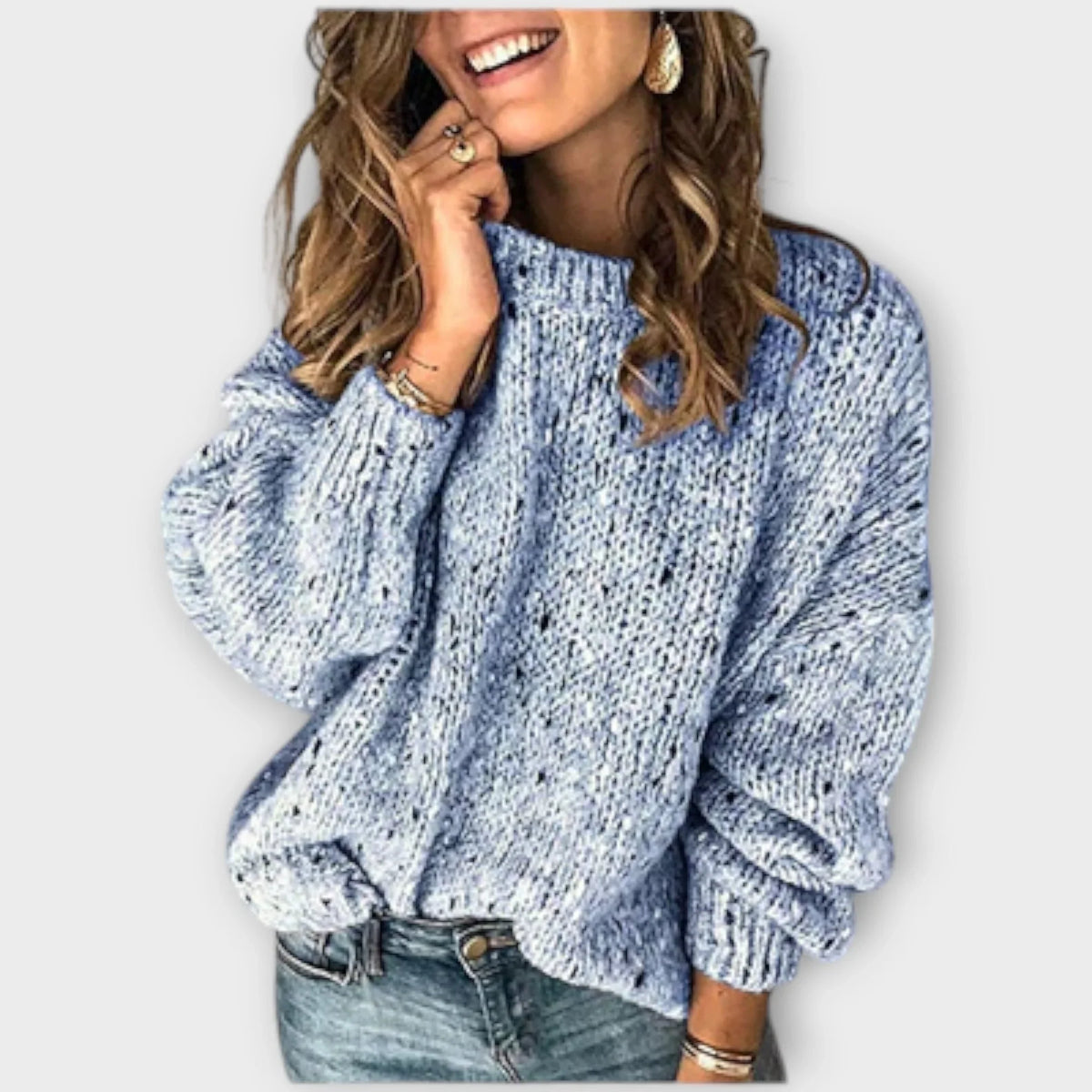 Women's knit crew neck jumper with speckled texture – Blue