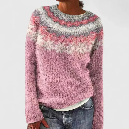 Women's fair isle knit crew neck jumper with patterned yoke – Pink