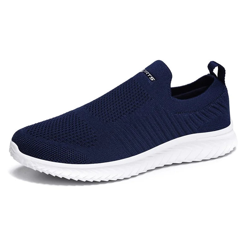 Women's knit slip-on athletic sneakers with arch cushioning – Blue