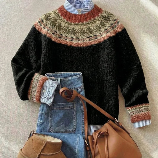 Women's Fair Isle Nordic relaxed-fit knit sweater – Black Heritage