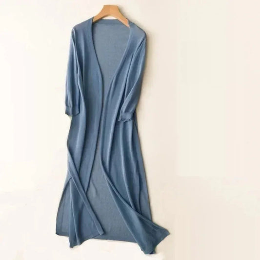 Women's lightweight open-front long knit cardigan