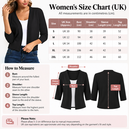 Women's open-front 3/4 sleeve cropped cardigan