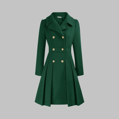 Women's double-button long sleeve coat with tailored silhouette – Teal