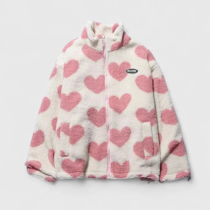 Women's reversible borg zip-up fleece jacket