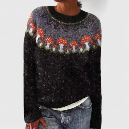 Women's fair isle knit crew neck jumper with patterned yoke – Black