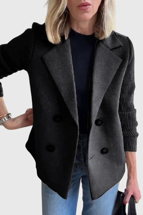 Women's double-breasted blazer with structured silhouette – Black