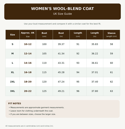 Women's wool-blend coat with button-front and classic collar