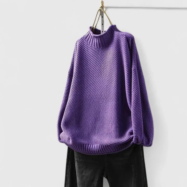Women's knit roll neck jumper with textured body – Purple