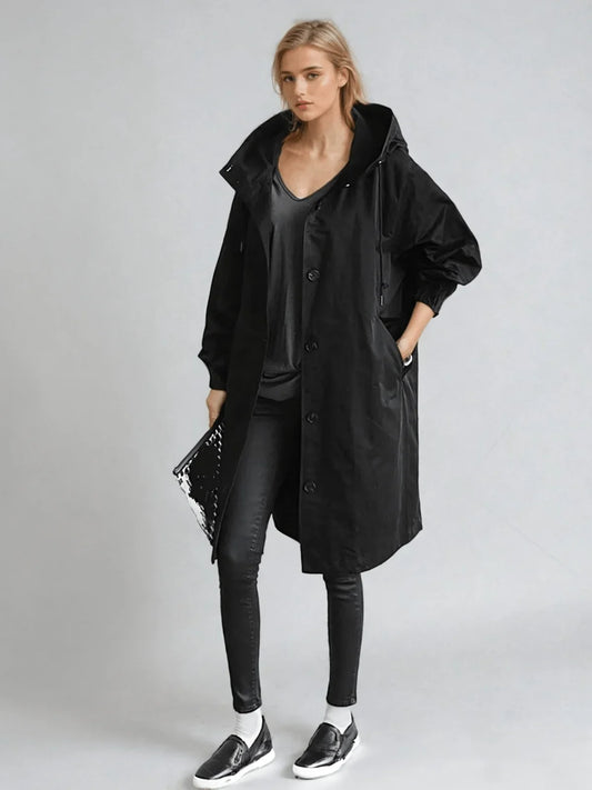 Women's water repellent lightweight trench coat – Black