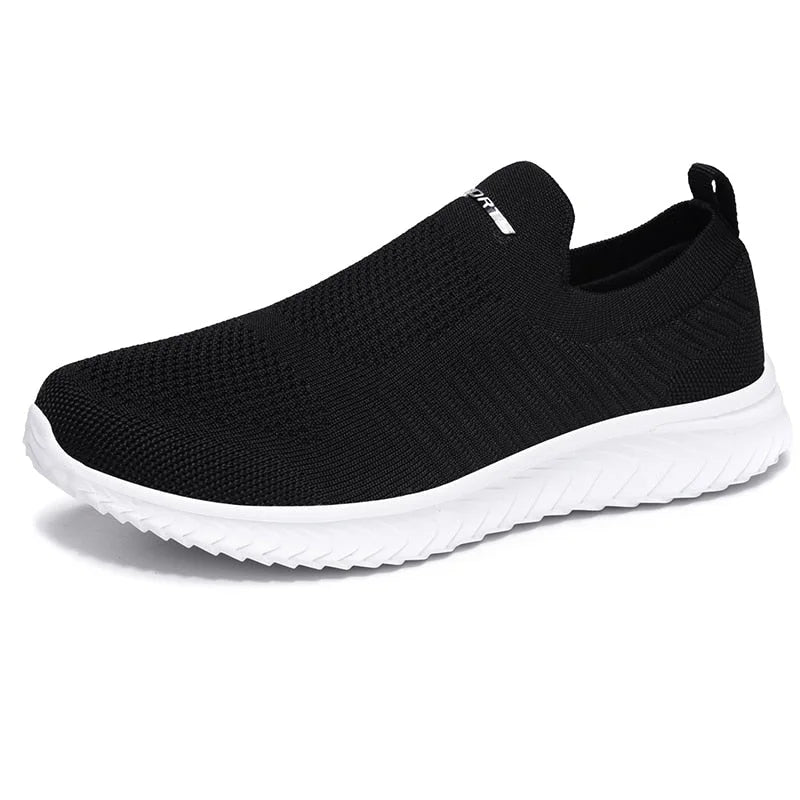 Women's knit slip-on athletic sneakers with arch cushioning – Black White