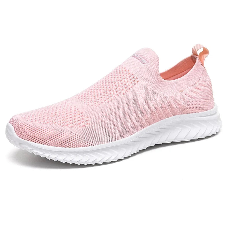 Women's knit slip-on athletic sneakers with arch cushioning – Pink