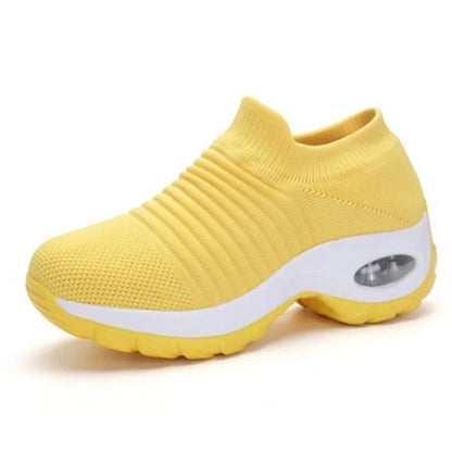 Women's knit slip-on sneakers with arch cushioning and air-cushion sole – Yellow