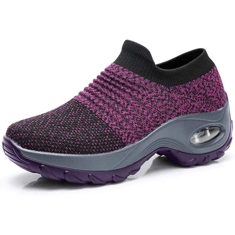 Women's knit slip-on sneakers with arch cushioning and air-cushion sole – Purple