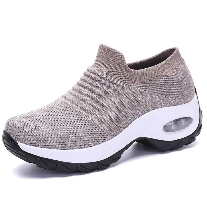 Women's knit slip-on sneakers with arch cushioning and air-cushion sole – Khaki