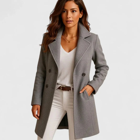 Women's long button-front notch-lapel coat – Gray