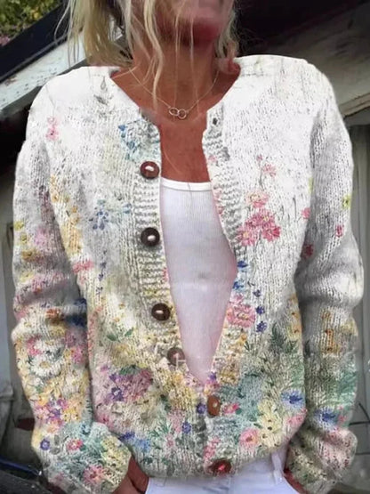 Women's floral embroidered button-front knit cardigan – Style 4