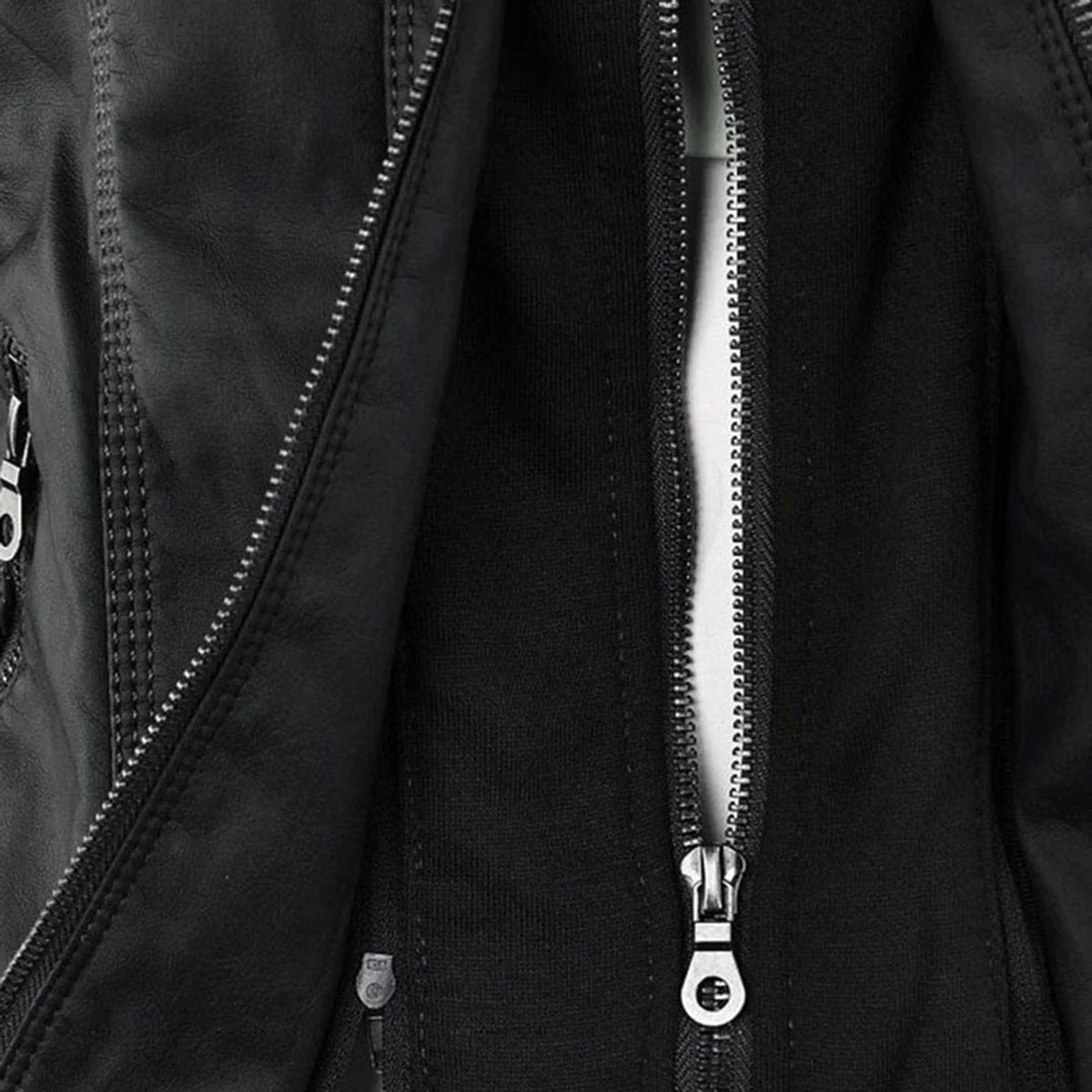 Women's hooded faux leather moto coat removable hood