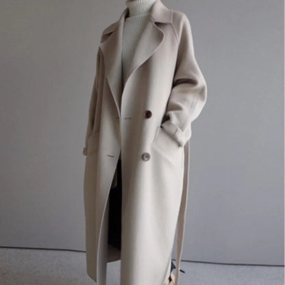 Women's long double-breasted cashmere blend coat