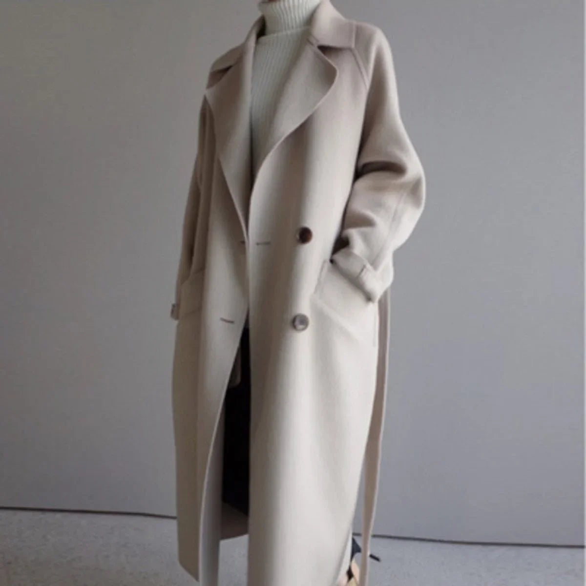 Women's long double-breasted cashmere blend coat – Off-White