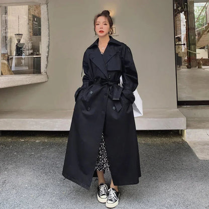 Women's oversized double-breasted long trench coat