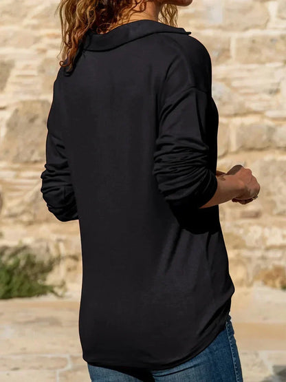 Women's relaxed fit long sleeve knit sweater with collared half-zip