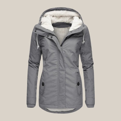 Women's sherpa-lined hooded quilted jacket fleece winter coat