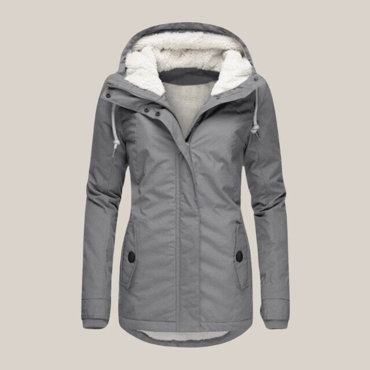 Women's sherpa-lined hooded quilted jacket fleece winter coat – Gray