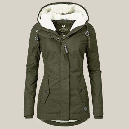 Women's sherpa-lined hooded quilted jacket fleece winter coat – Green