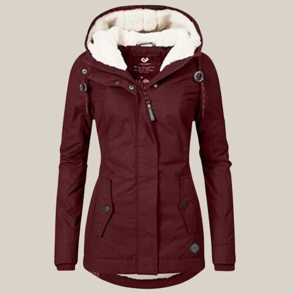 Women's sherpa-lined hooded quilted jacket fleece winter coat – Red