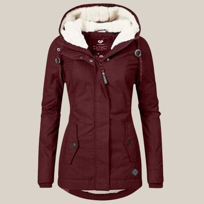 Women's sherpa-lined hooded quilted jacket fleece winter coat – Red